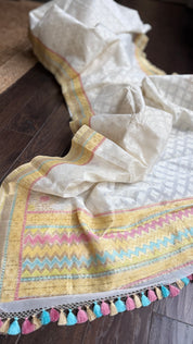 Kora Cotton Banarasi - White Woven