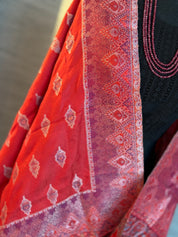 Kashmiri Semi Pashmina Stole - Red Purple