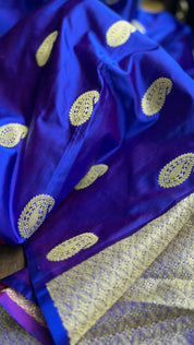 Pure Silk Mashru Borderless Banarasi- Blue Purple Dual Tone