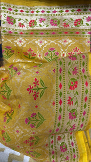 Pure Tussar Silk Banarasi- Yellow Meenakari Paithani