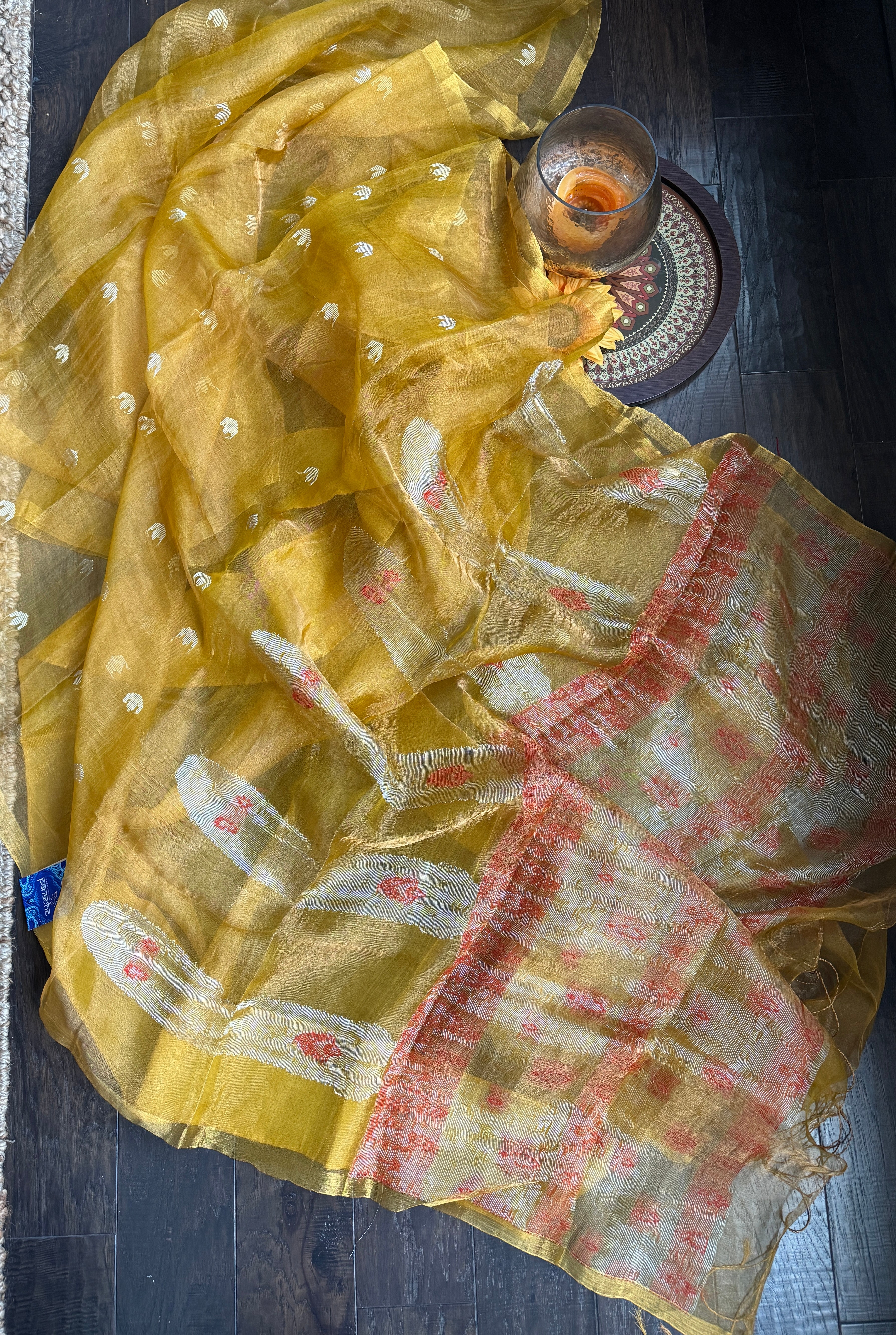 Metallic Tissue Muslin Silk Jamdaani - Yellow