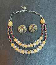 Silver 925 Necklace Earring set - Temple Dual Tone