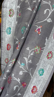 Tussar Georgette Banarasi - Grey Meenakari