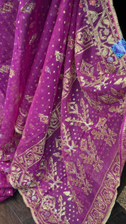Designer Jamdaani Cutdana Embroidered - Magenta Pink