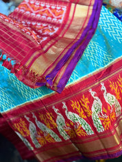 Pure Silk Ikat - Sea Green Firozi Red Purple Pochampally