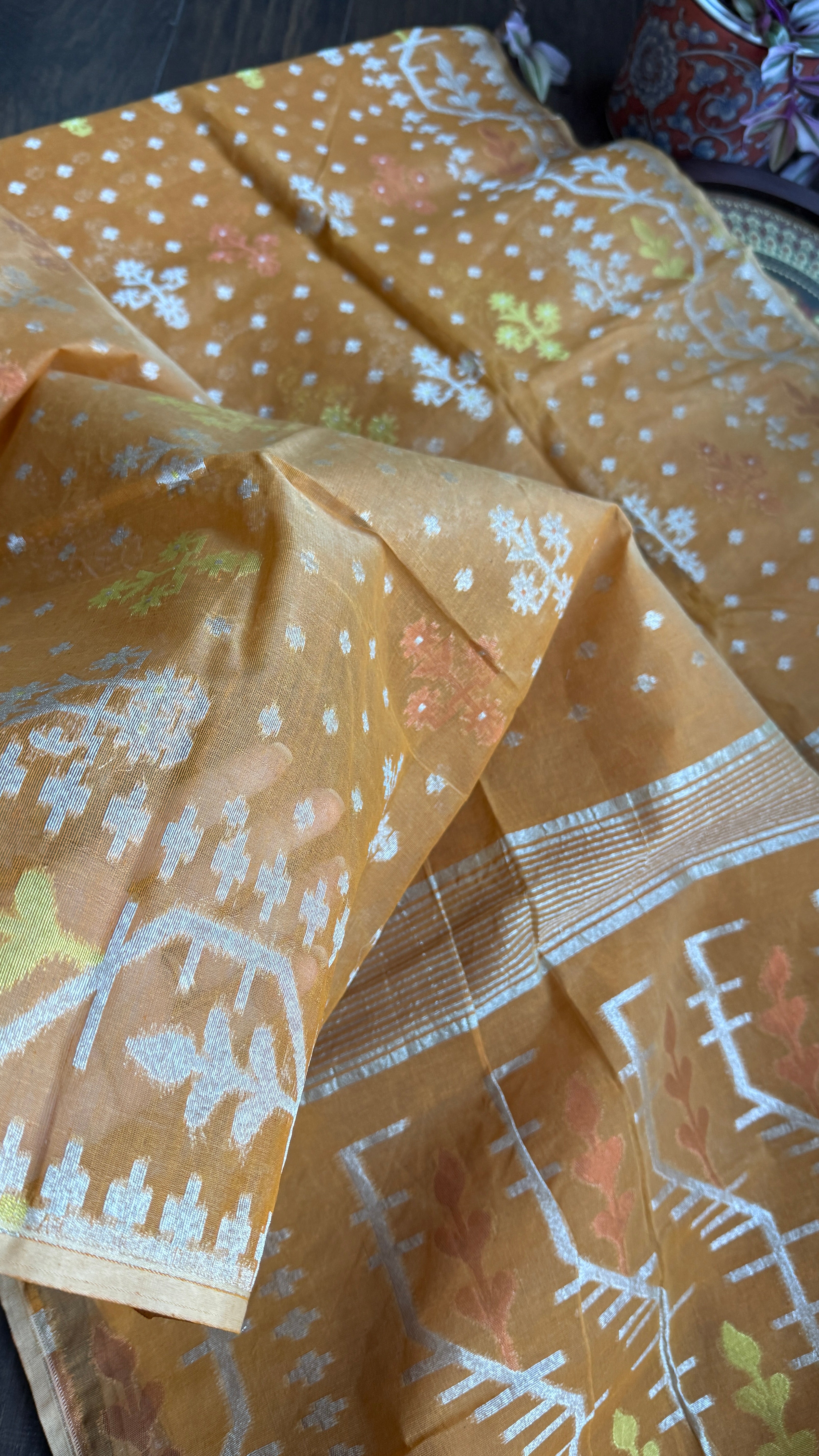 Dhakai Jamdani  - Light Terracotta Silver Zari Woven