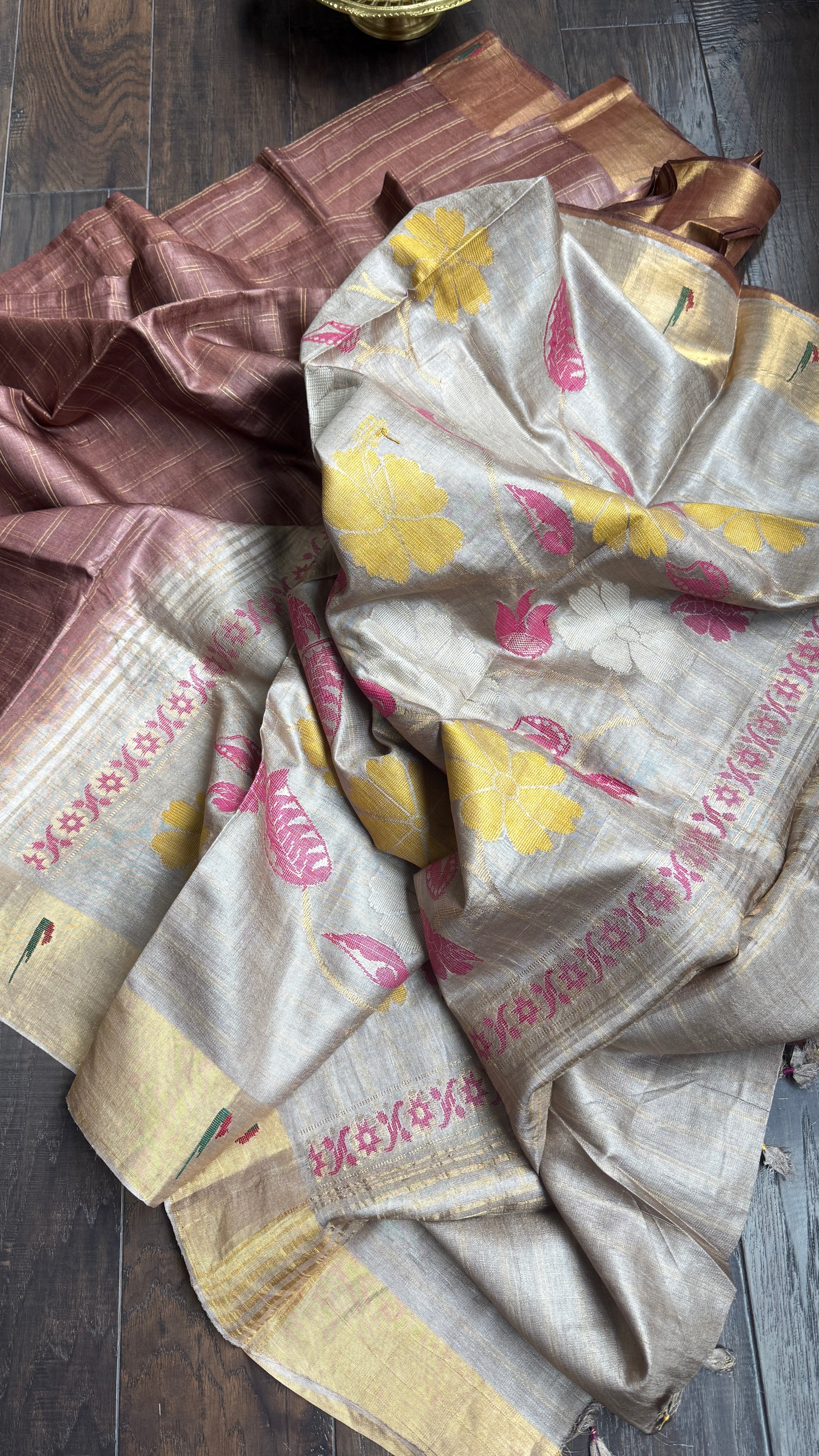 Tussar Silk Paithani Single Munia - Brown Beige Handwoven