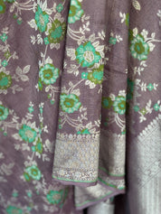 Khaddi Tussar Banarasi -   Grey Mauve Green Antique Zari