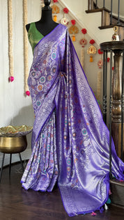 Tussar Georgette Banarasi - Purplish Blue Multi Meenakari