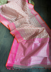 Kora Silk Banaras Chanderi - Peach Pink