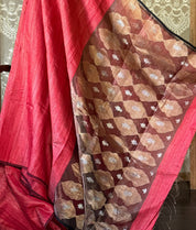Pure Matka Silk - Red Muslin Jamdaani Palla