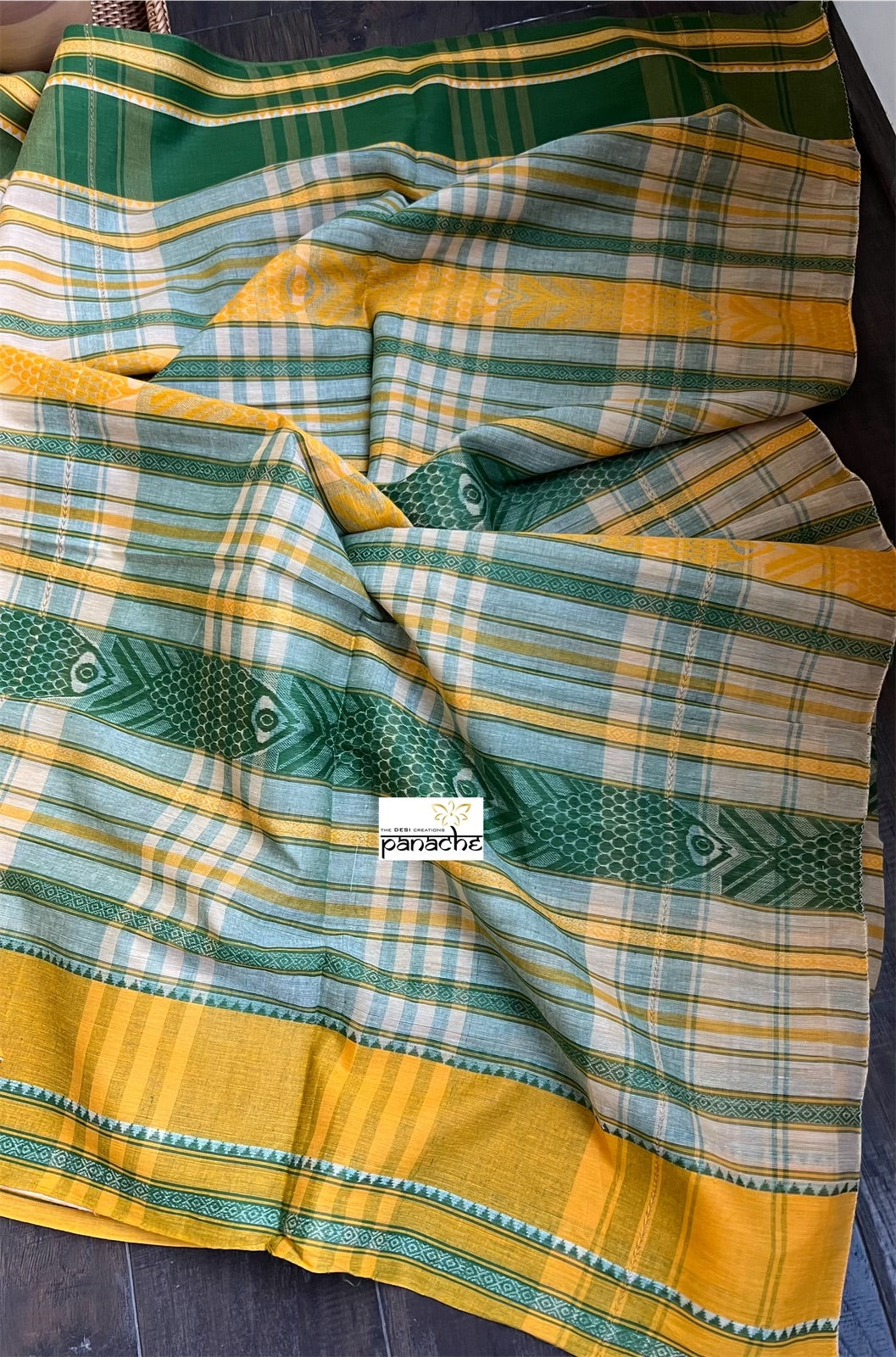 Dhonekhali Cotton Saree - Green Yellow