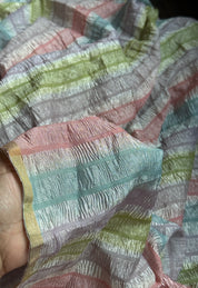 Pure Muga Silk Crushed Zari Banarasi - Peach Pink Hand Dyed