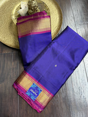 Pure Silk 1gm Zari Kanjivaram - Purple Blue Pink self Stripe