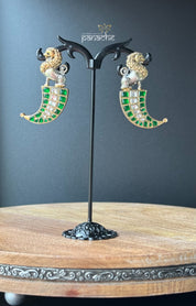 Artisan Earring 925 Silver - Green Kundan