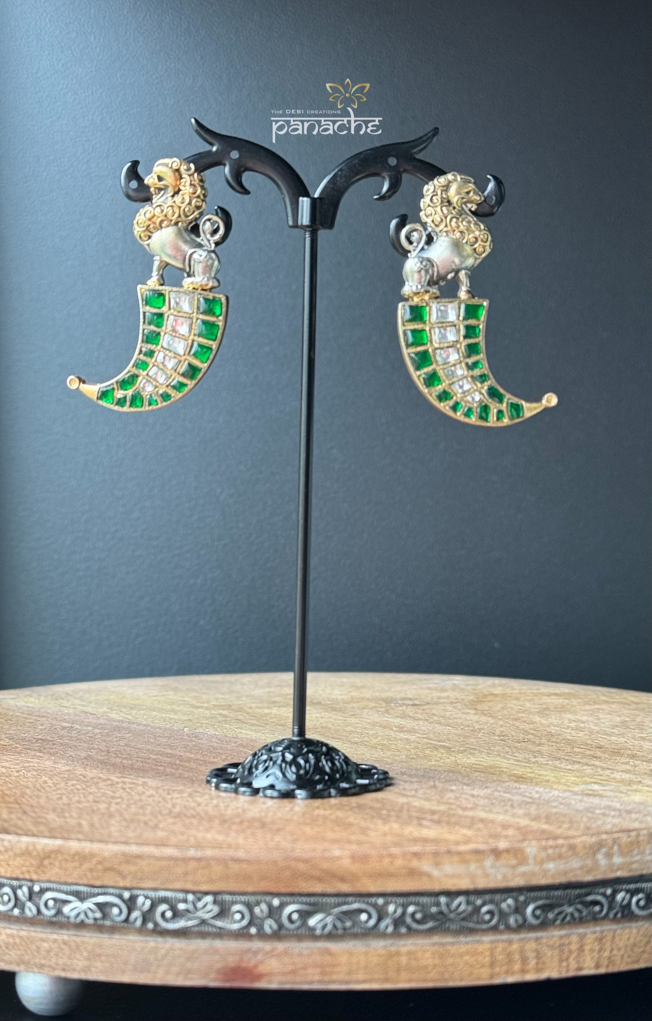 Artisan Earring 925 Silver - Green Kundan