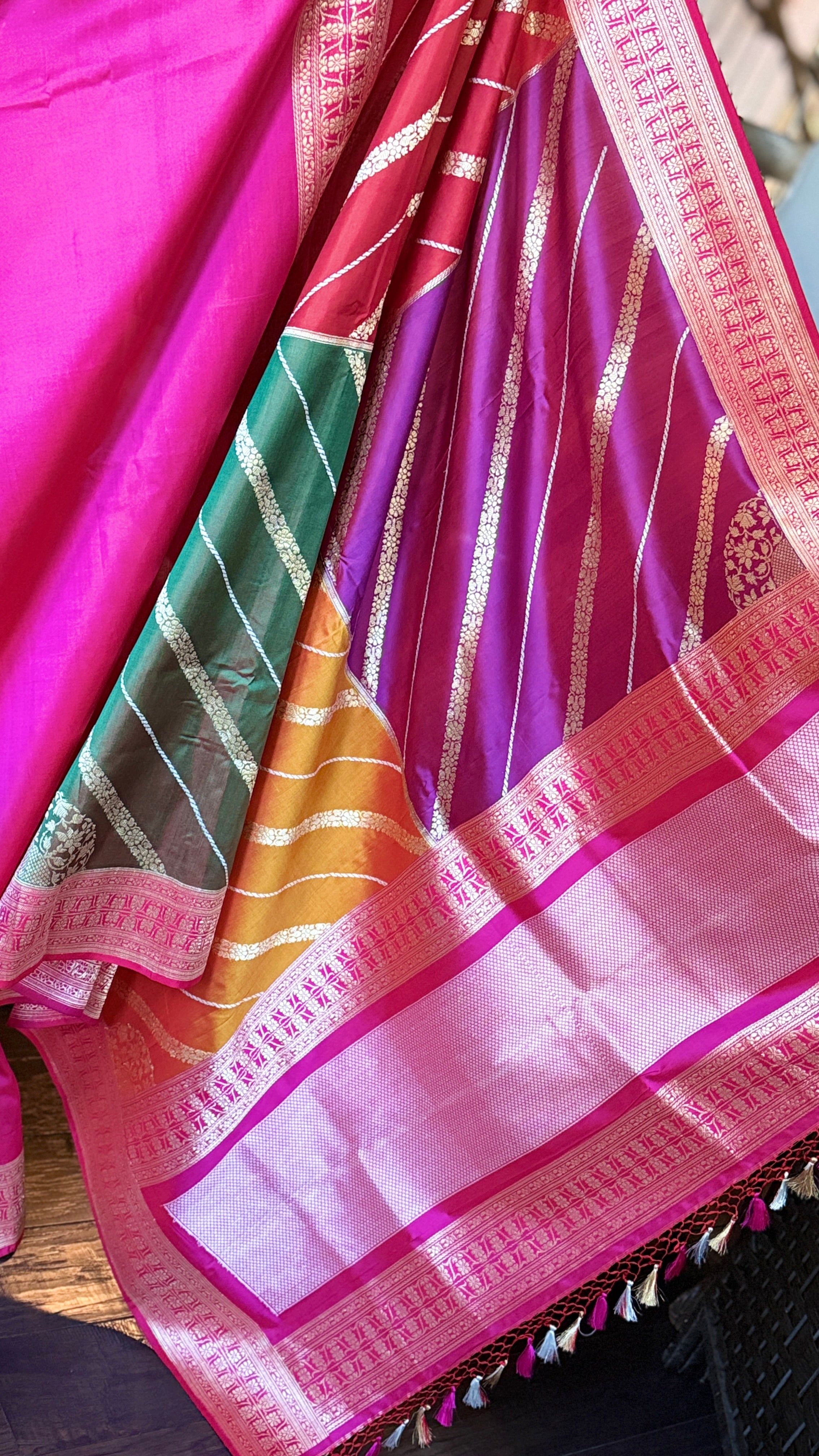 Pure Silk Banarasi - Rani Pink Rangkat Palla