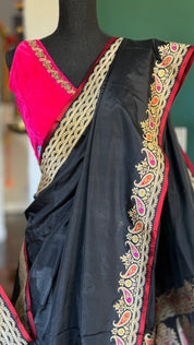 Designer Velvet Blouse - Pink Gold Zari Sleeveless