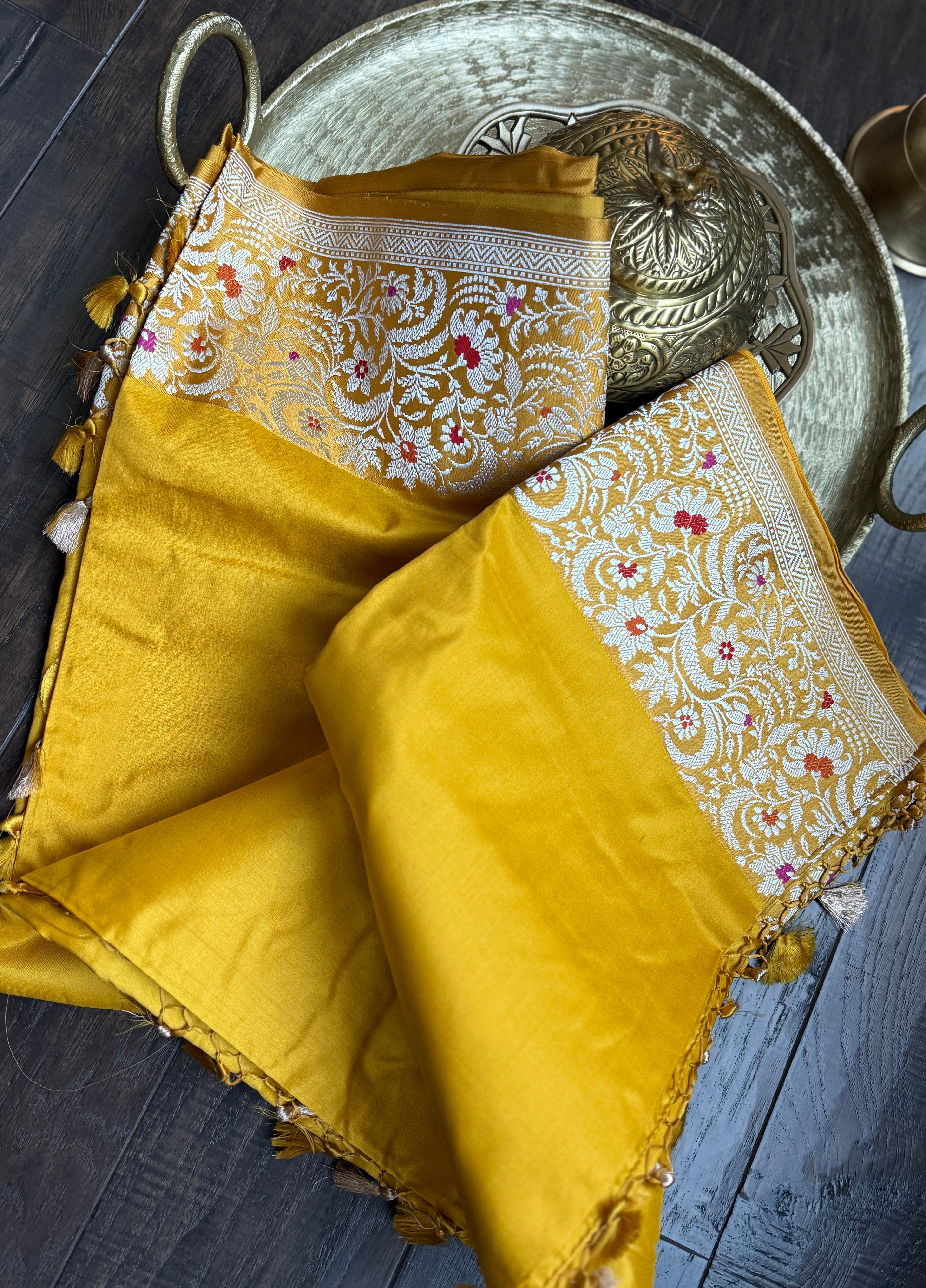 Pure Katan Silk Kadhua Banarasi - Yellow