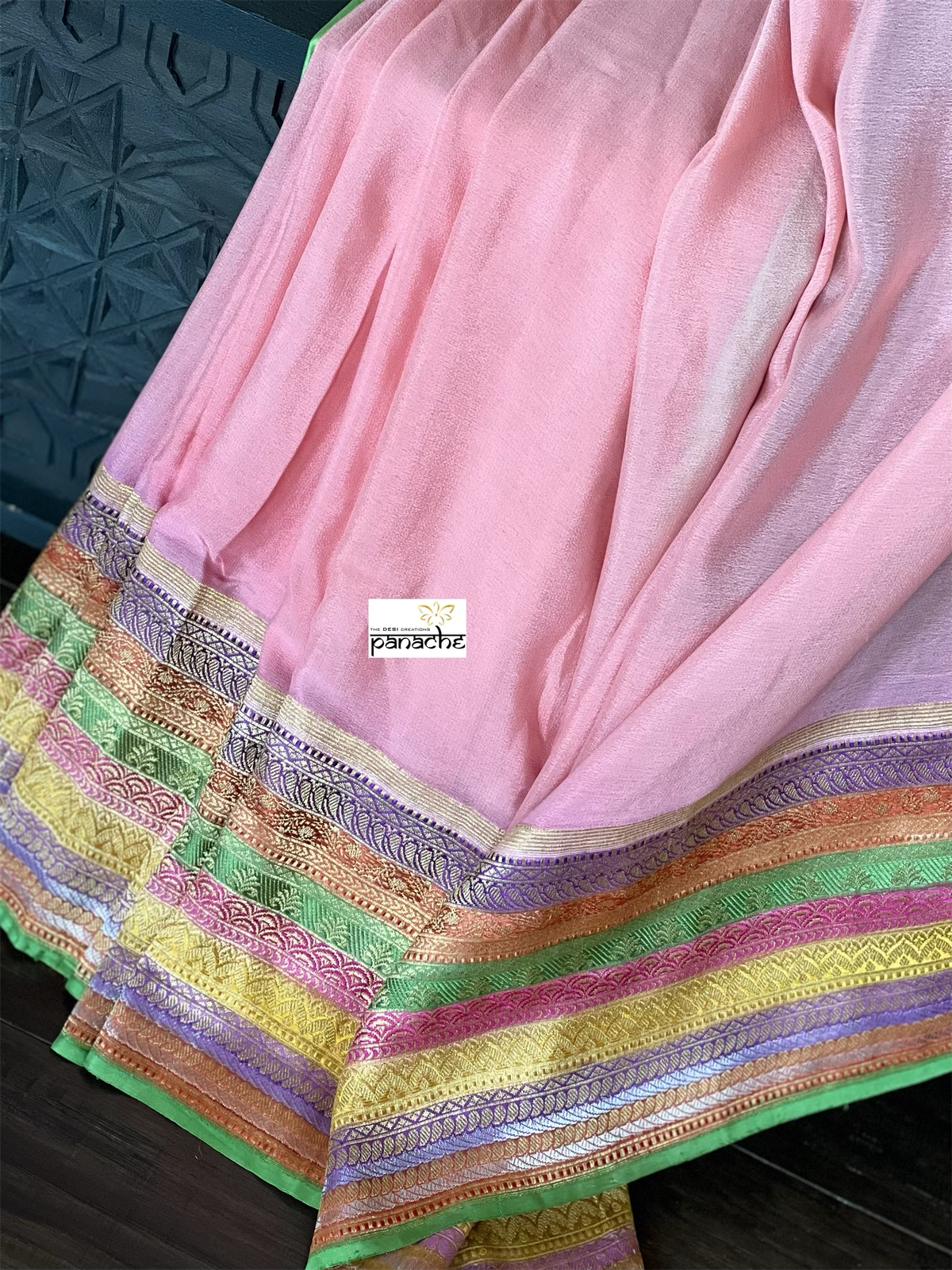 Khaddi Georgette Banarasi - Pink Multi color Hand Brushed