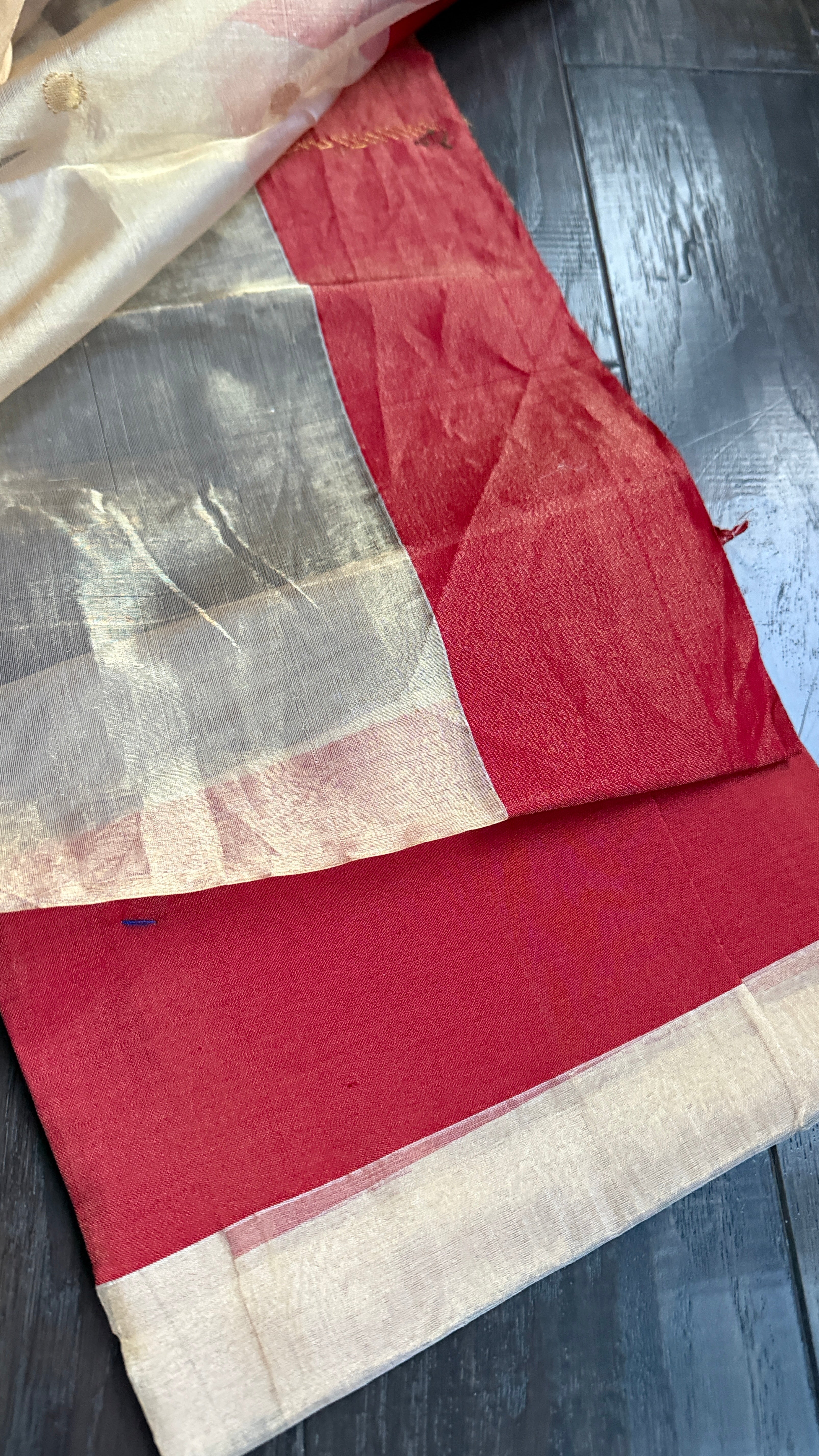 Pure Chanderi Tissue Silk - Golden Woven Munia Border