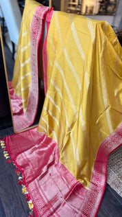 Pure Silk Katan Banarasi- Yellow Red Kadhua