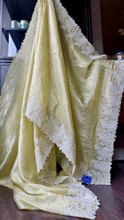 Designer Crushed Tissue Silk - Light Pista Appliqué Embroidered
