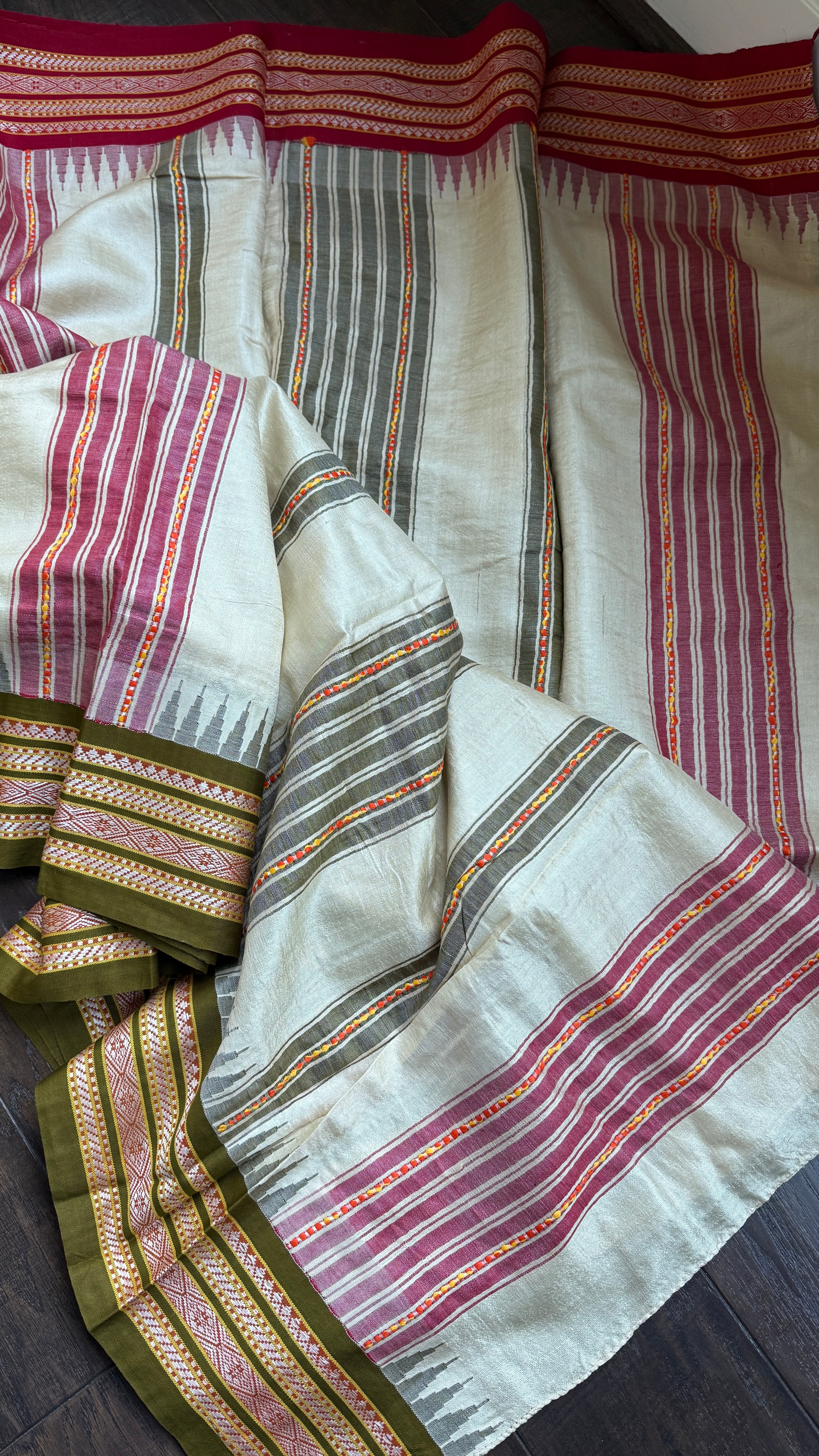 Vidarbha Tussar Silk - Tussar Color Ganga Yamuna Woven