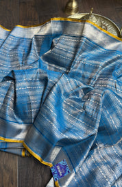 Pure Silk Brocade Banarasi- Blue Yellow