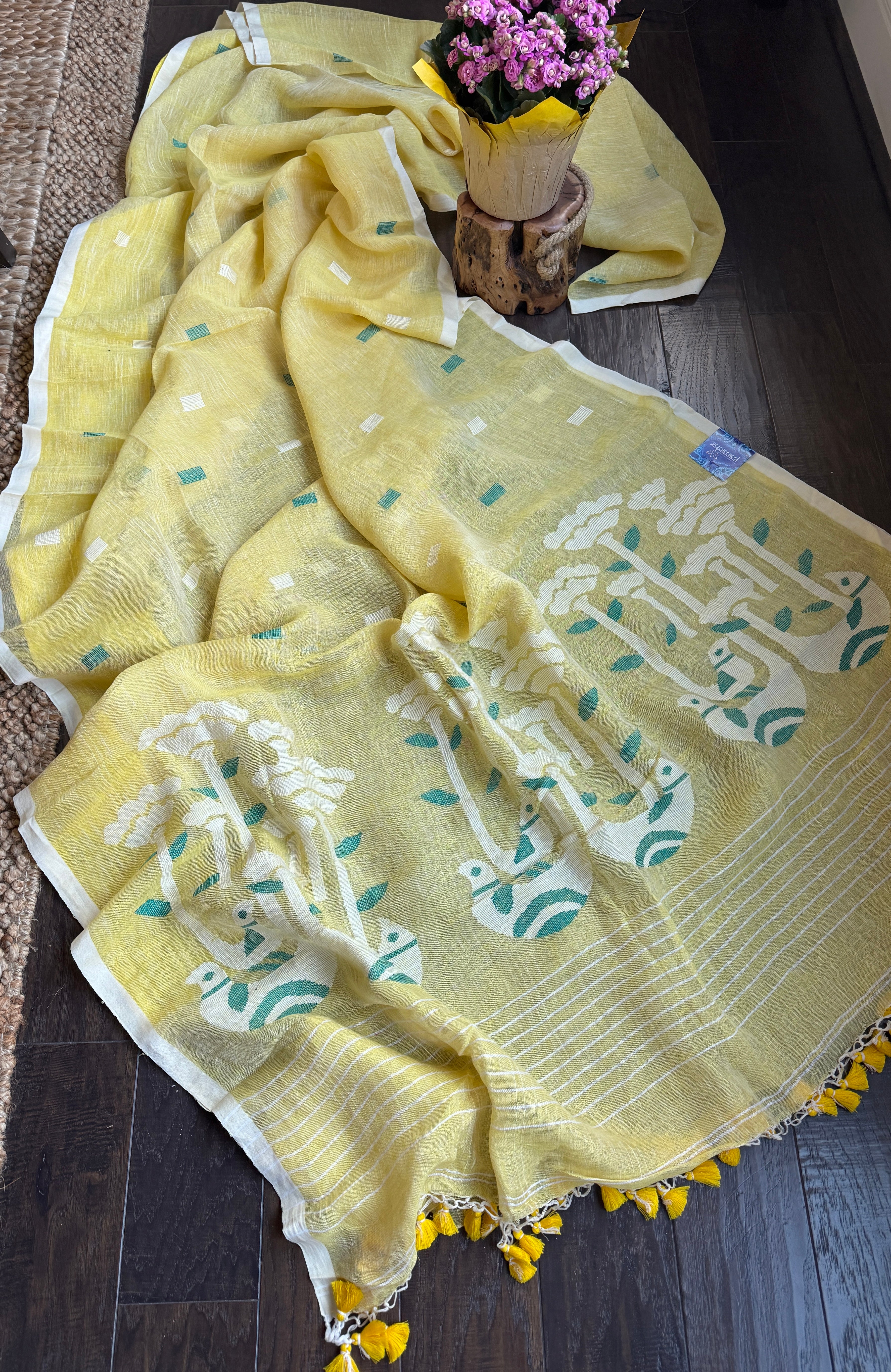 Linen Jamdaani - Light Yellow