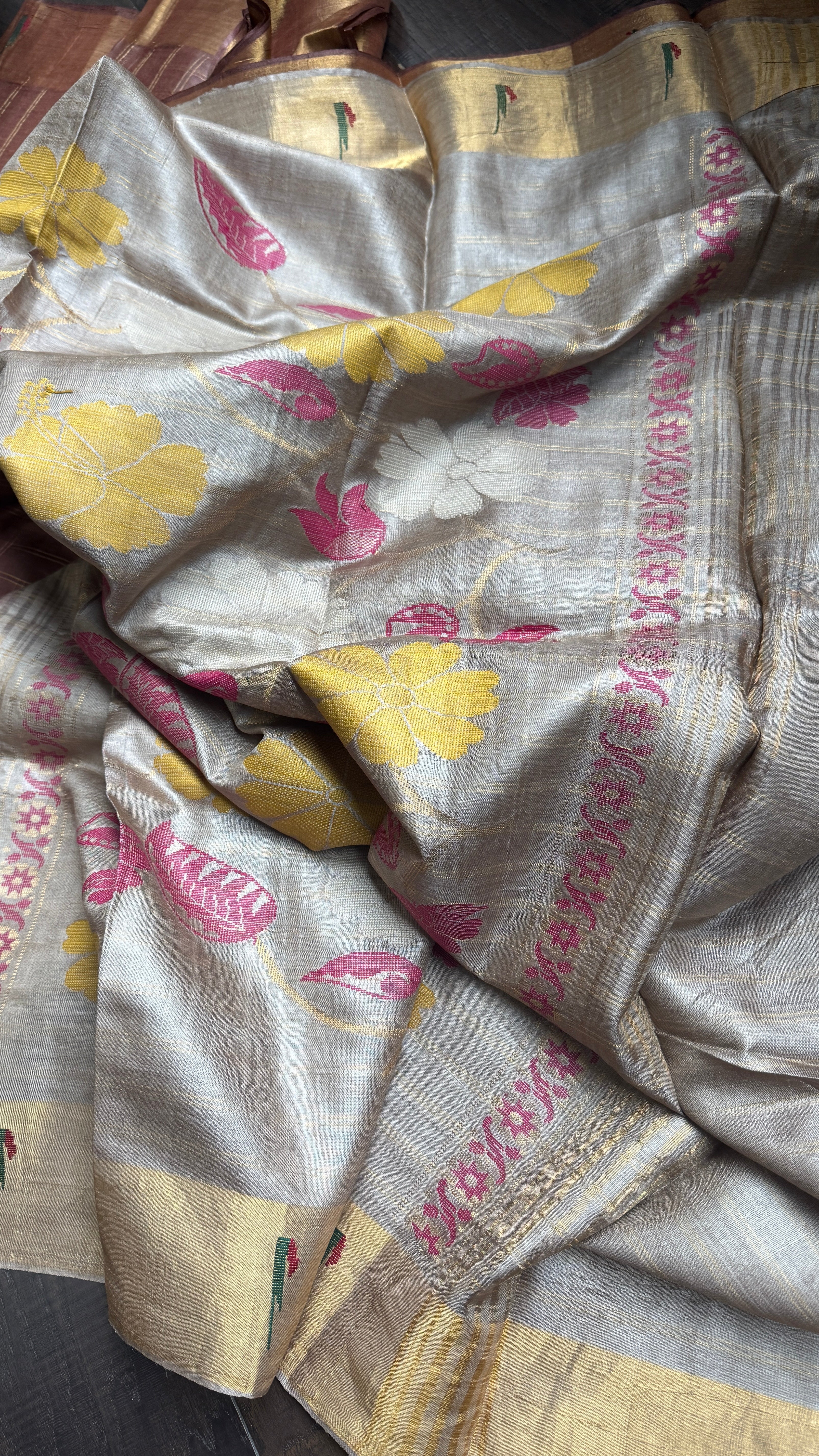 Tussar Silk Paithani Single Munia - Brown Beige Handwoven