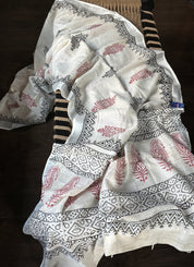 Linen Printed - Off-White Silver Zari