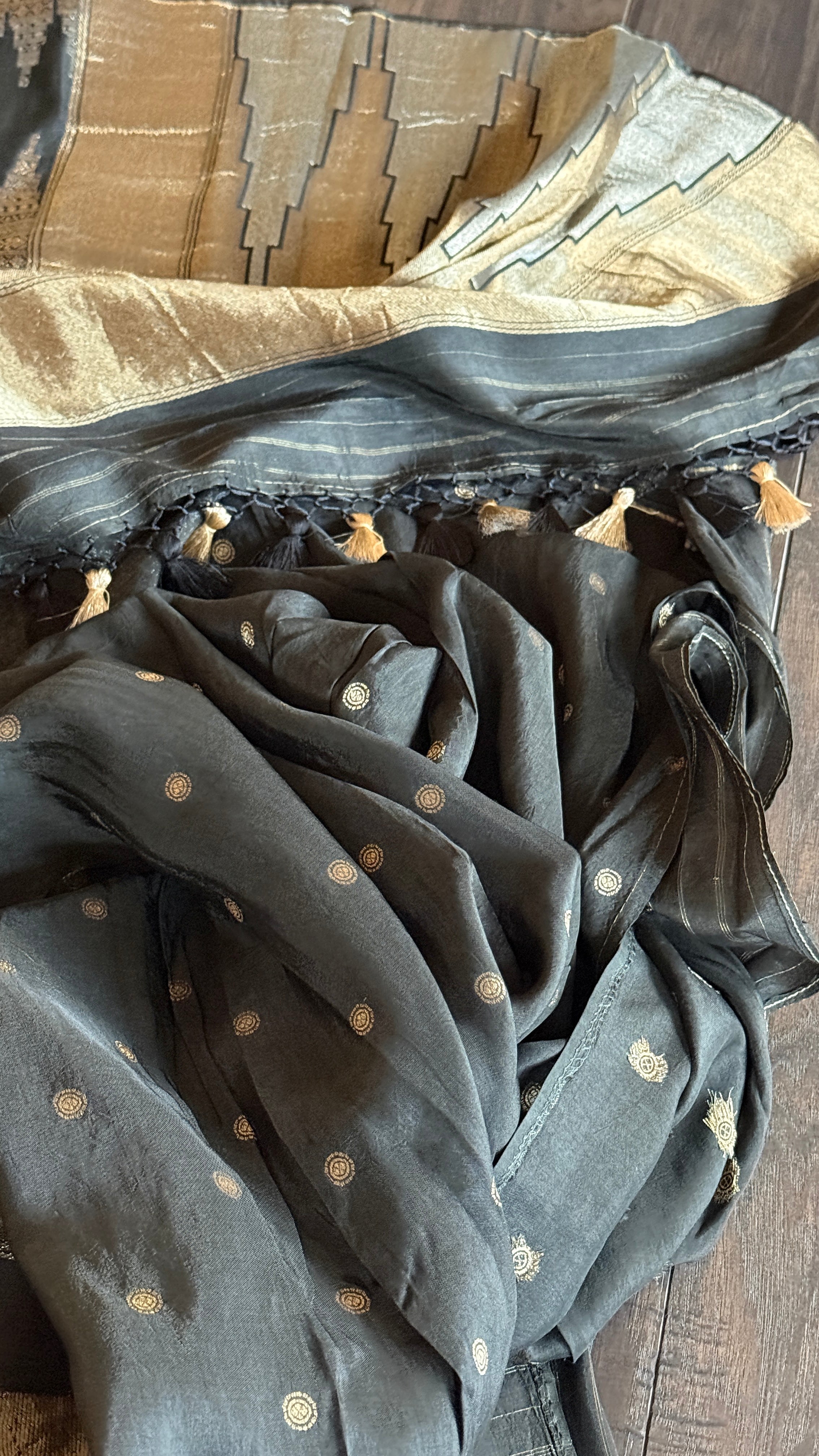 Designer Soft Silk Brocade Banarasi - Black Gold Zari
