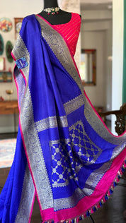 Pure Silk Mashru Banarasi- Purplish Blue Magenta