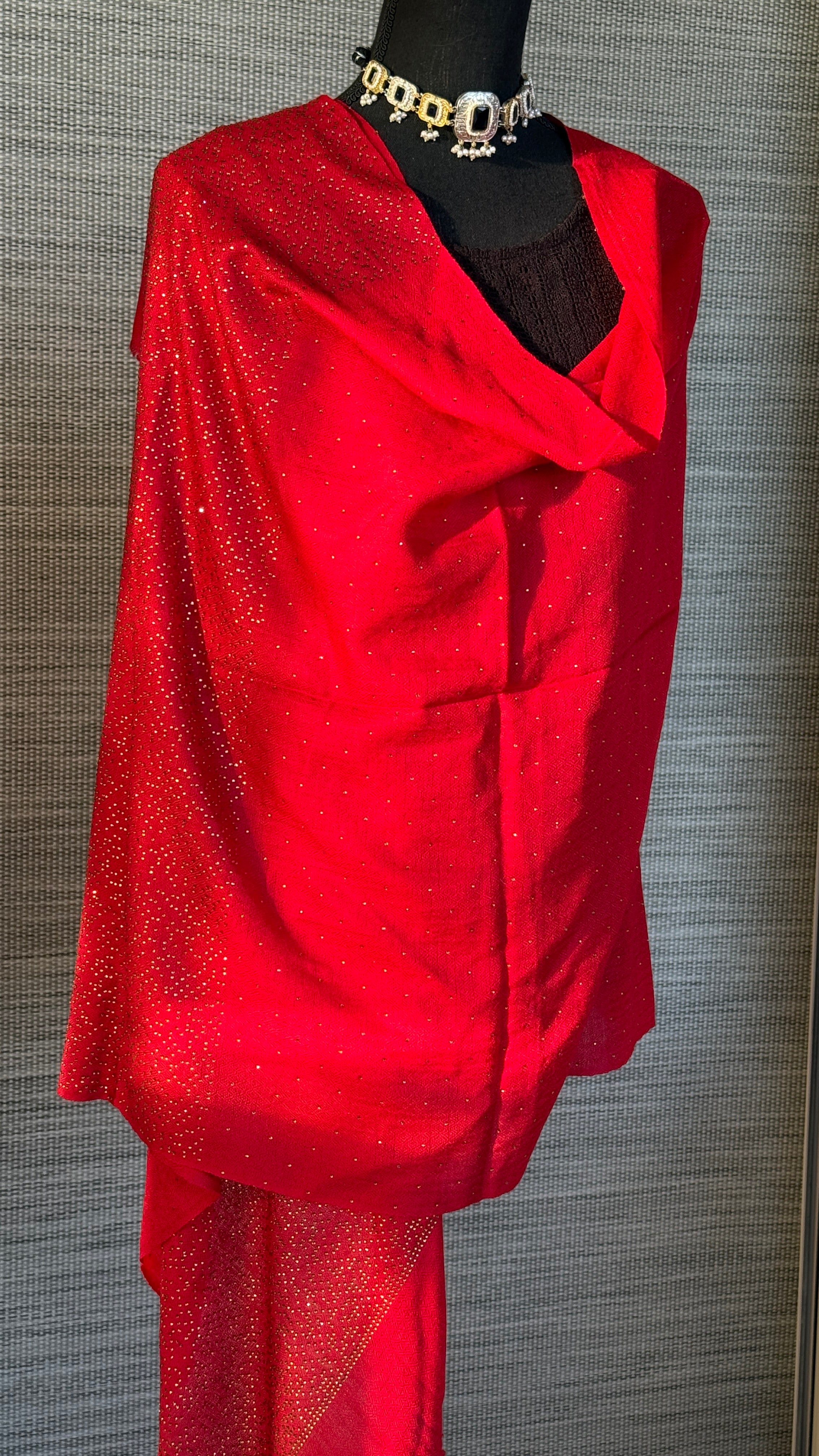 Kashmiri Stole - Red Gold Stone