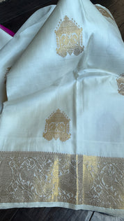 Pure Silk Kanjivaram - White Pink Woven