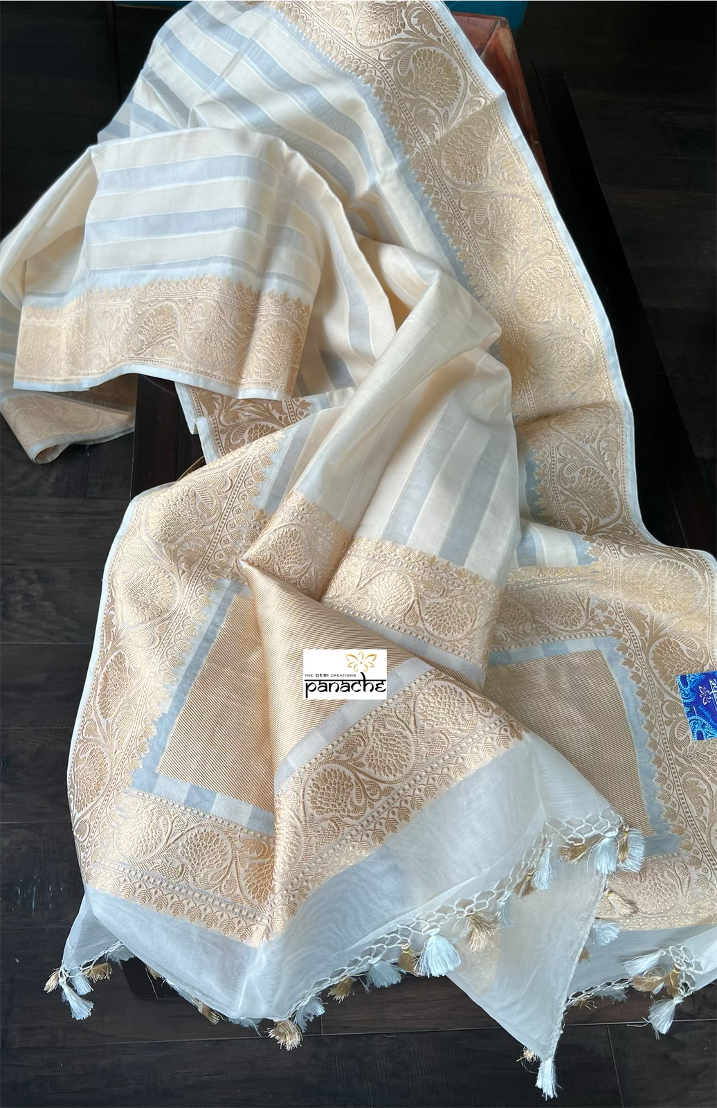 Organza Silk Banarasi - Cream Beige Golden