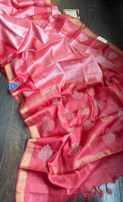 Pure Tussar Silk Woven - Pink resham woven