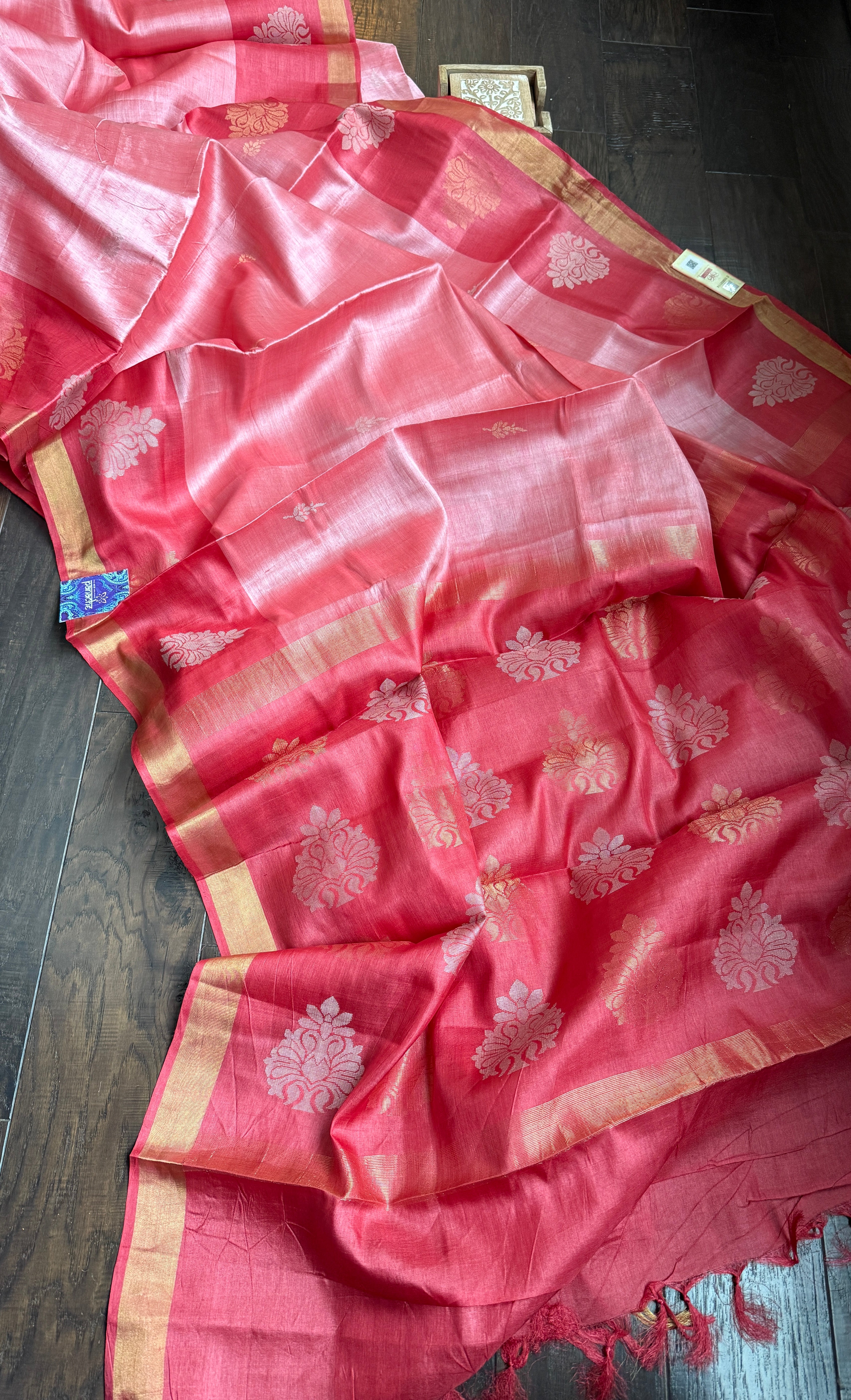 Pure Tussar Silk Woven - Pink resham woven