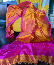 Pure Chanderi Pattu Silk - Sunrise Orange Pink