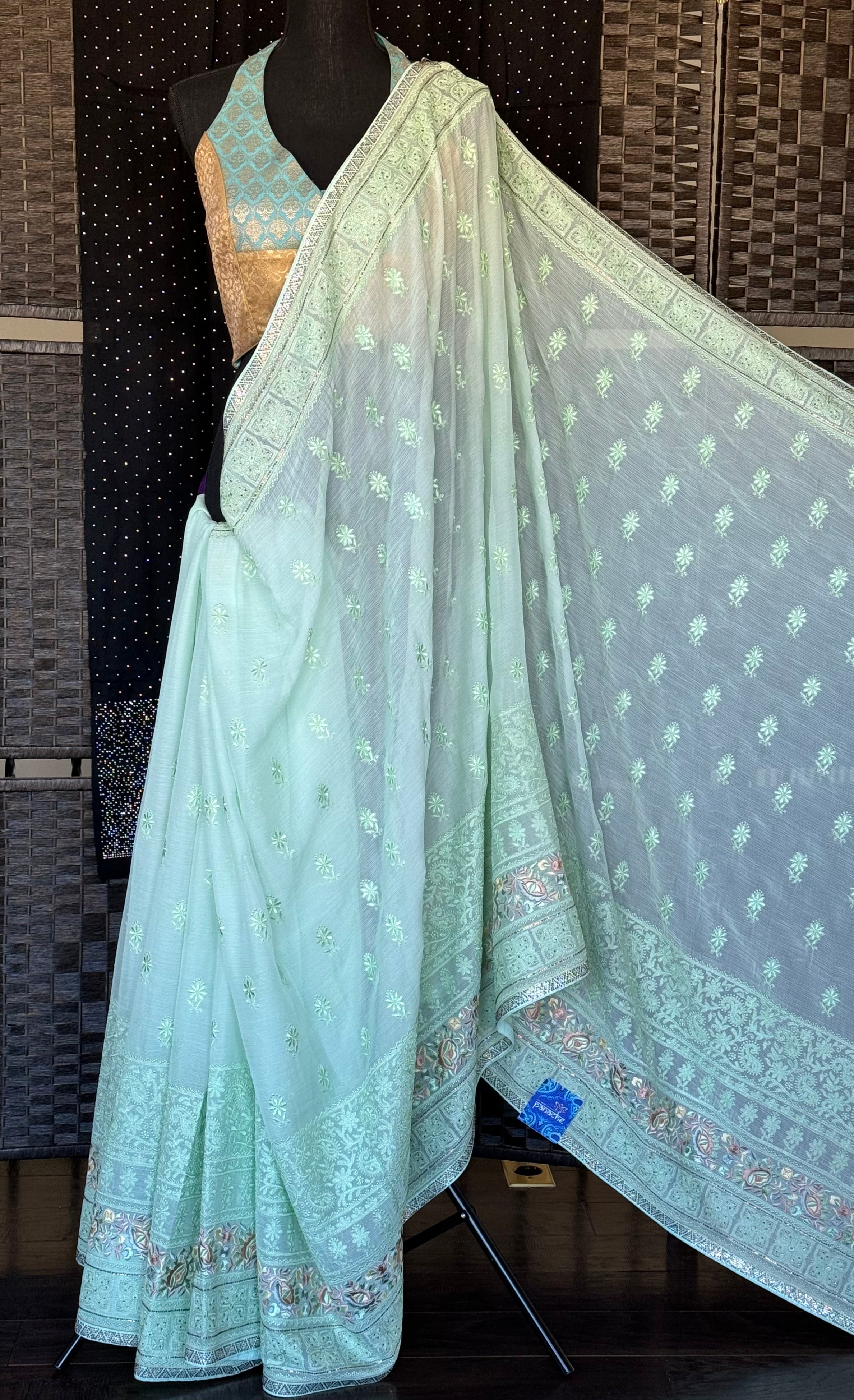 Designer Chiffon Embroidered - Pista Green