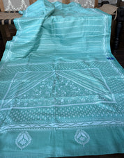 Pure Tussar Silk Kantha Stitch -  Mint