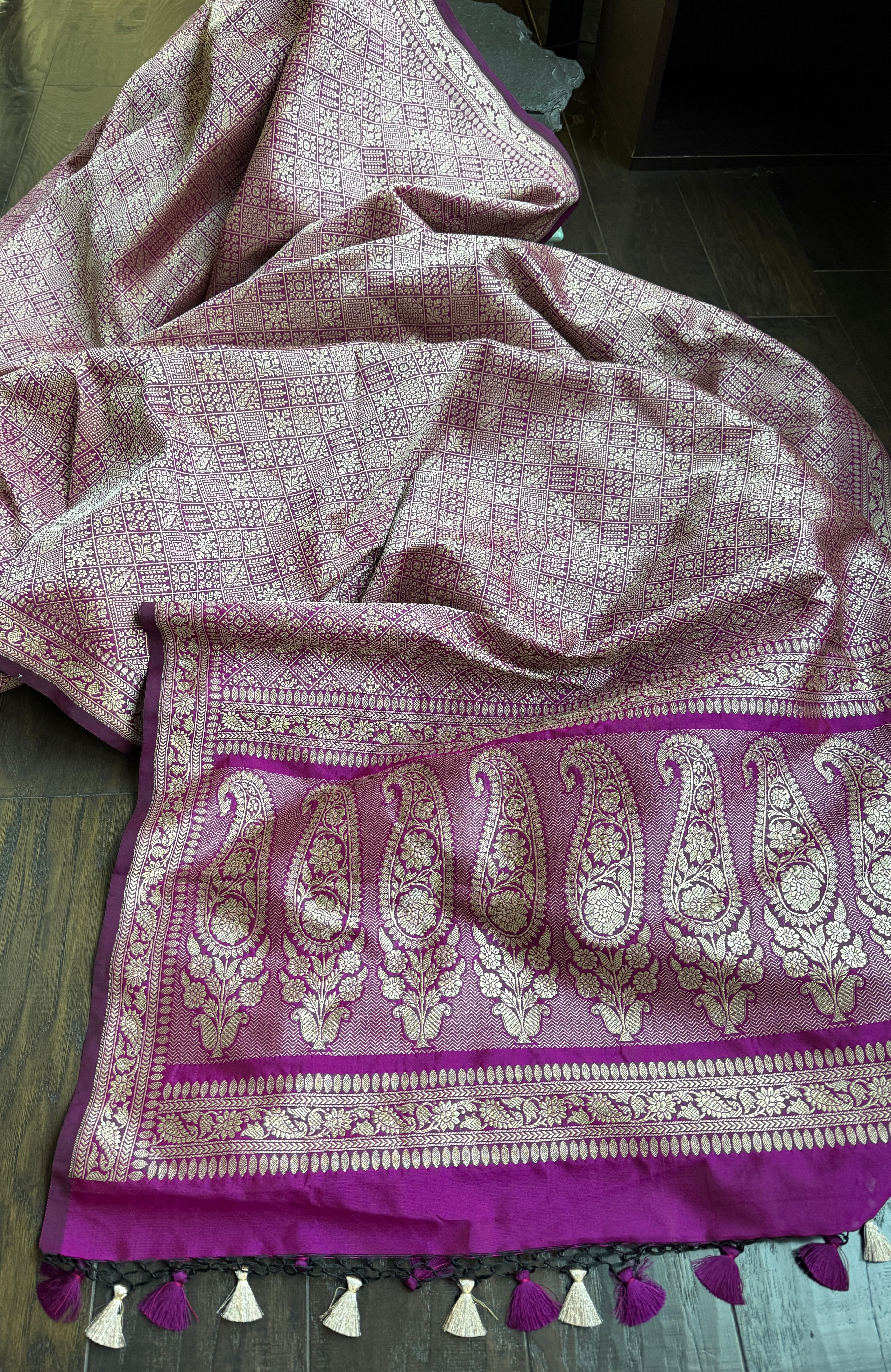 Soft Silk Brocade Banaras Saree - Magenta Purple