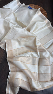 Handwoven Tussar Silk - Beige Golden Zari