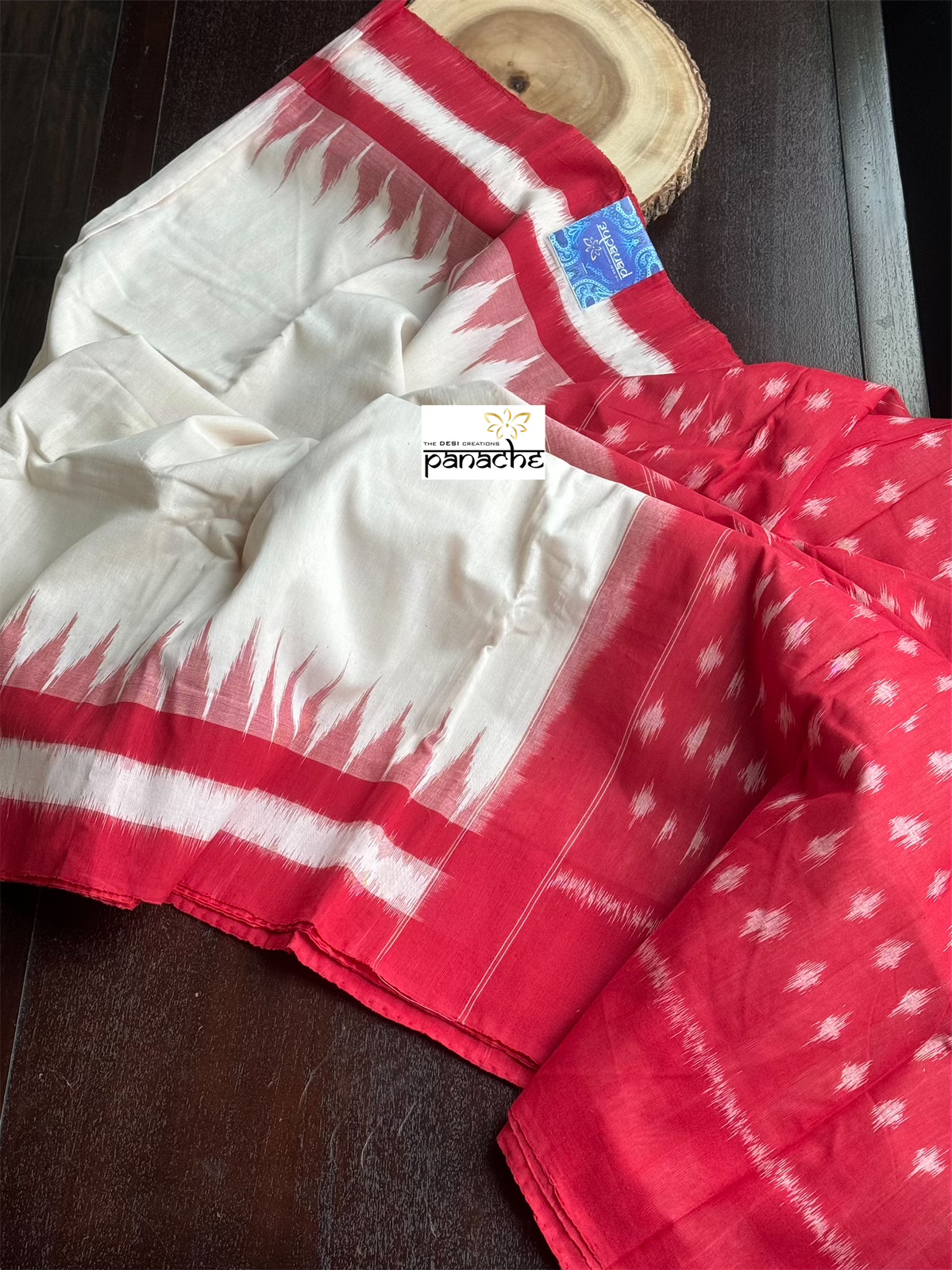 Pure Cotton Ikat - Dusty White Red Pochampolly