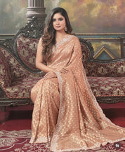 Designer Tissue Georgette - Mocha Hand Embellishment Work