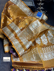 Pure Silk Mashru Banaras i- Golden Ochre Yellow