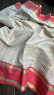 Pure Mul Tissue Cotton Saree - Beige Golden