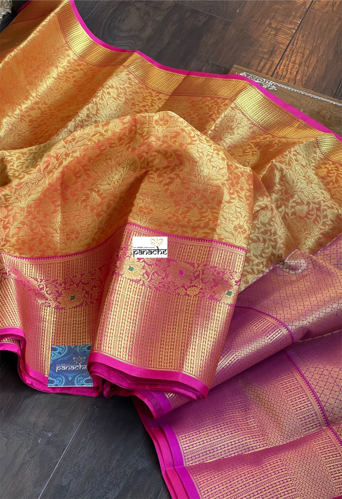 Soft Silk Banaras Saree - Orange Pink Tanchoi