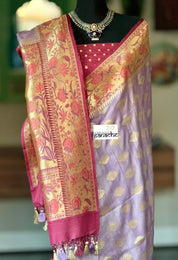 Khaddi Tussar Banarasi -  Light Purple Mauve Tilfi Antique Zari